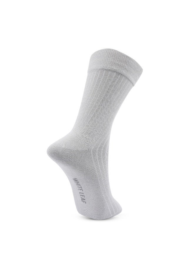White Leaf 3 Pairs Men’s Corporate Crew Socks – Breathable, Moisture-Wicking, Stay-Put Grip – Premium Cotton (Light Grey, Black, Blue) - Image 3